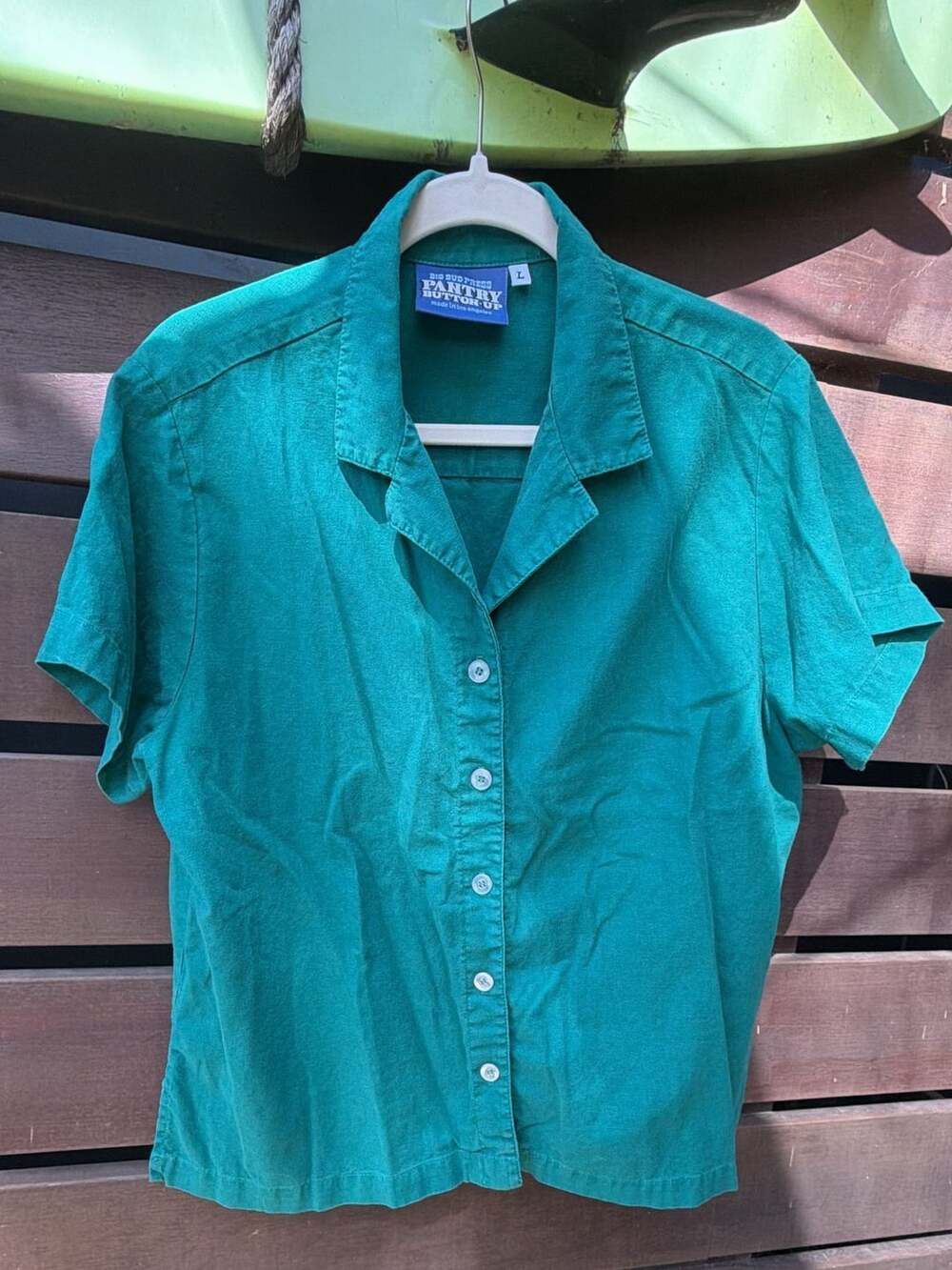 Big Bud Press Pantry Button-Up Short Sleeve Shirt Green Size L